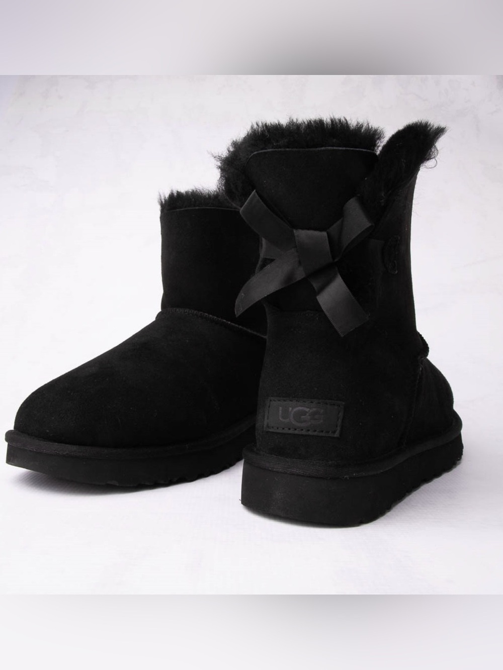 UGG Bailey Bow II Black Suede Shearling Boots